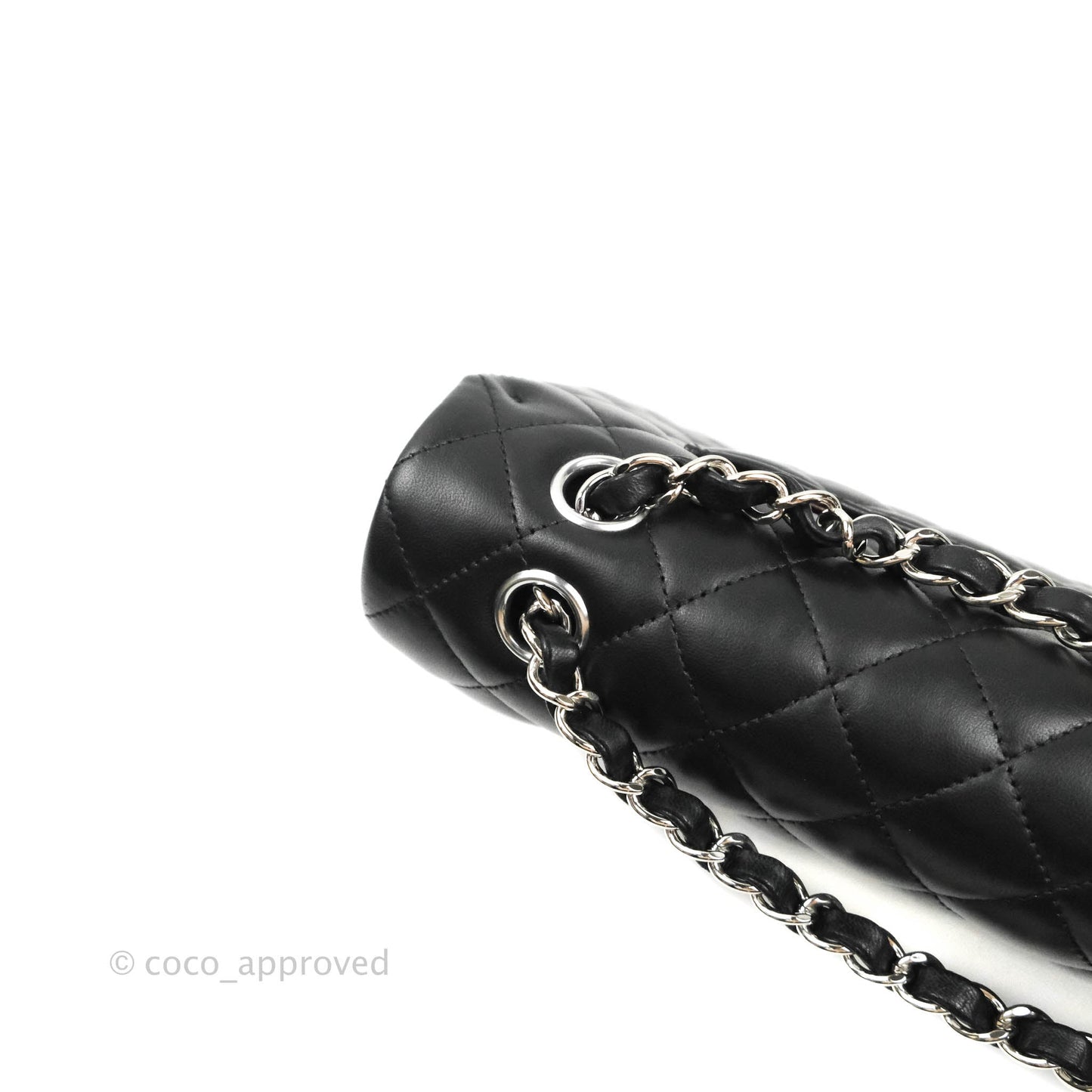 Chanel Classic M/L Medium Double Flap Black Lambskin Silver Hardware