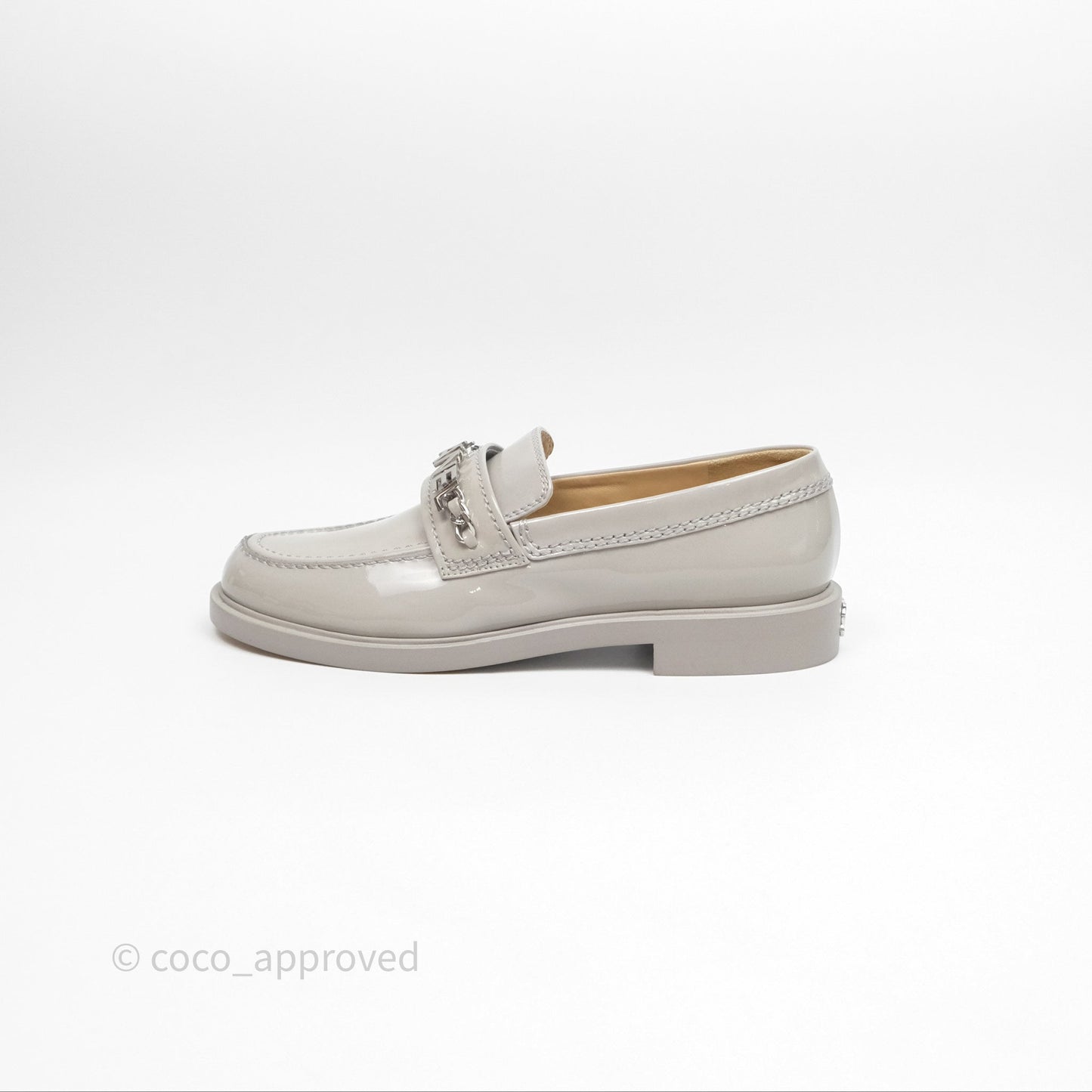 Chanel Patent Calfskin Light Grey Loafers 23A Size 37