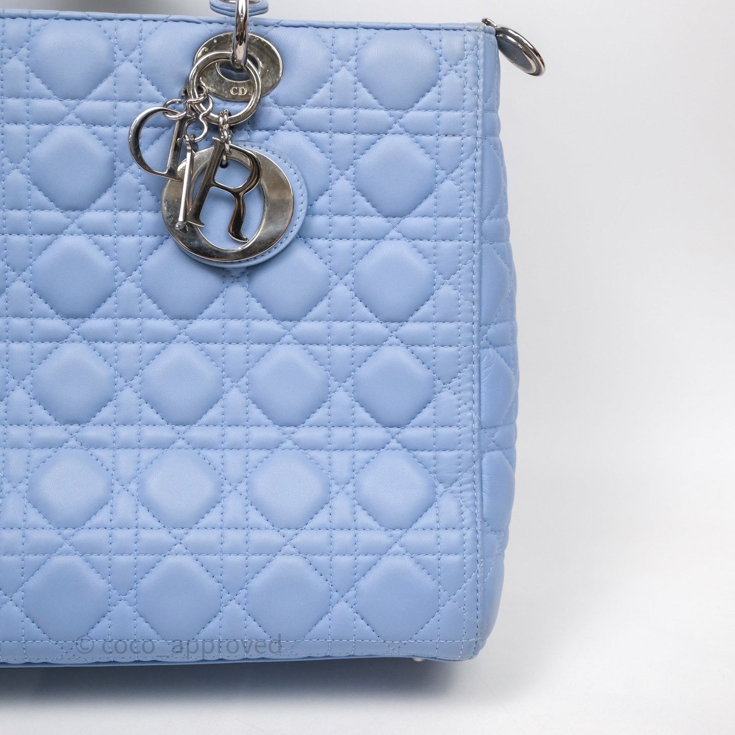 Christian Dior Large Lady Dior Cannage Blue Lambskin Silver Hardware