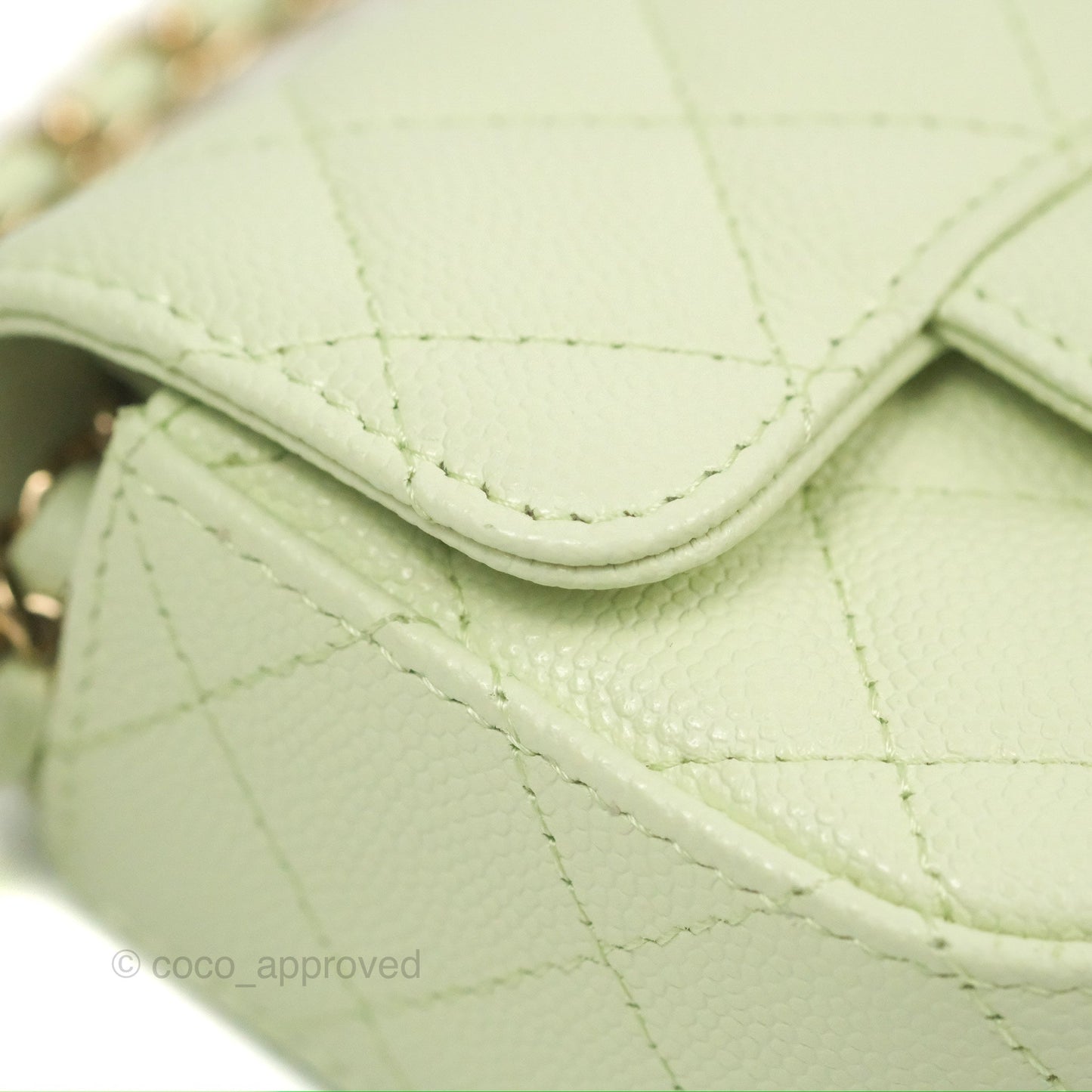 Chanel Mini Clutch With Chain Mint Green Caviar Gold Hardware 22C