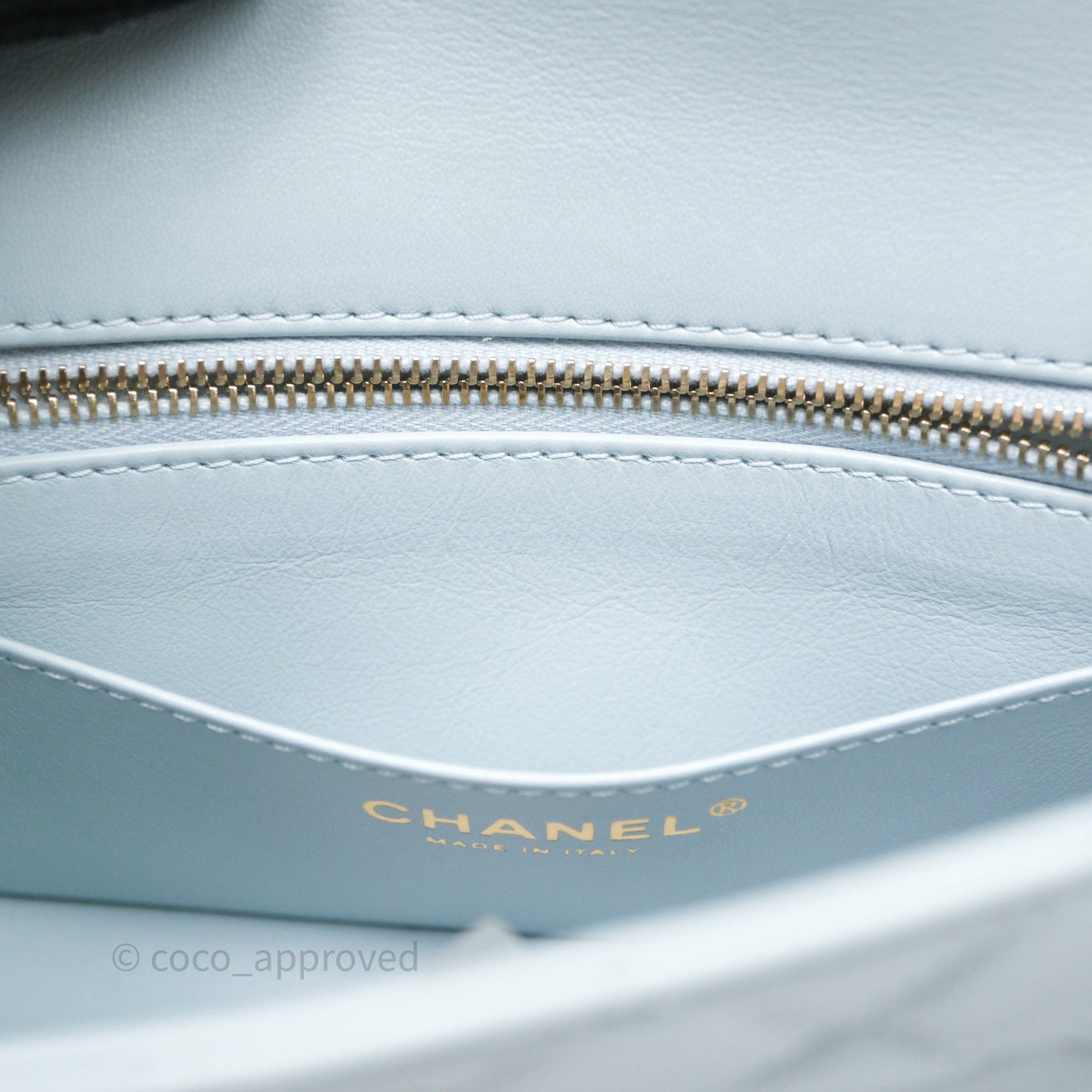 Chanel Pearl Crush Mini Rectangular Light Blue Lambskin Aged Gold Hardware