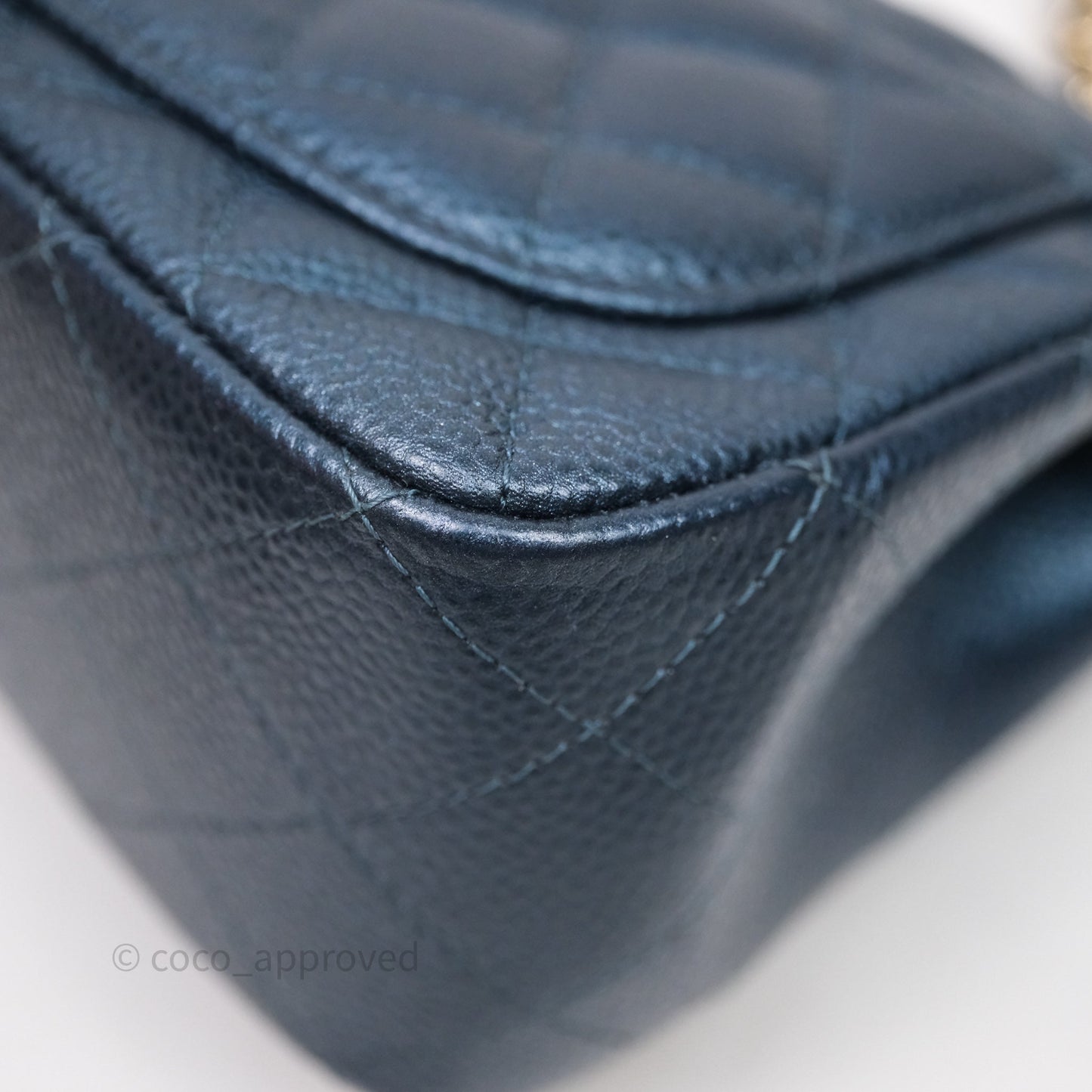 Chanel Quilted Mini Square Iridescent Navy Caviar Gold Hardware
