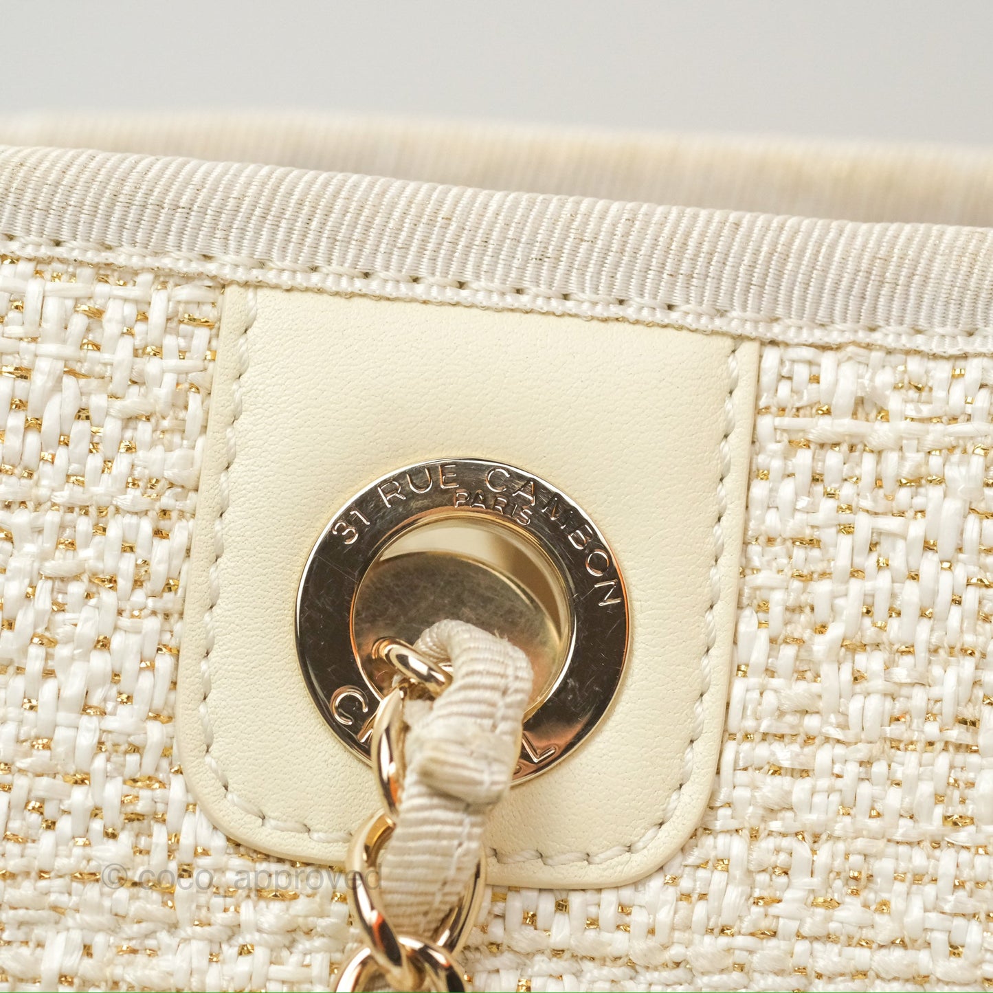 Chanel Mini Deauville Tote Ivory Lurex Boucle Gold Hardware