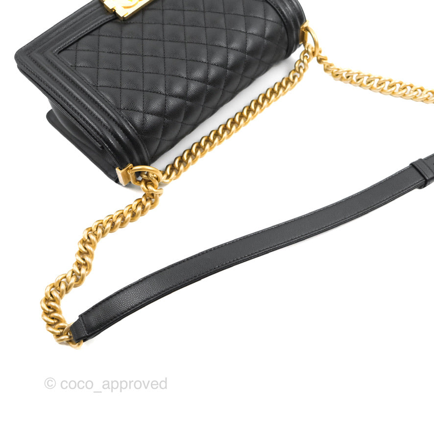 Chanel Quilted Medium Boy Black Caviar Aged Gold Hardware