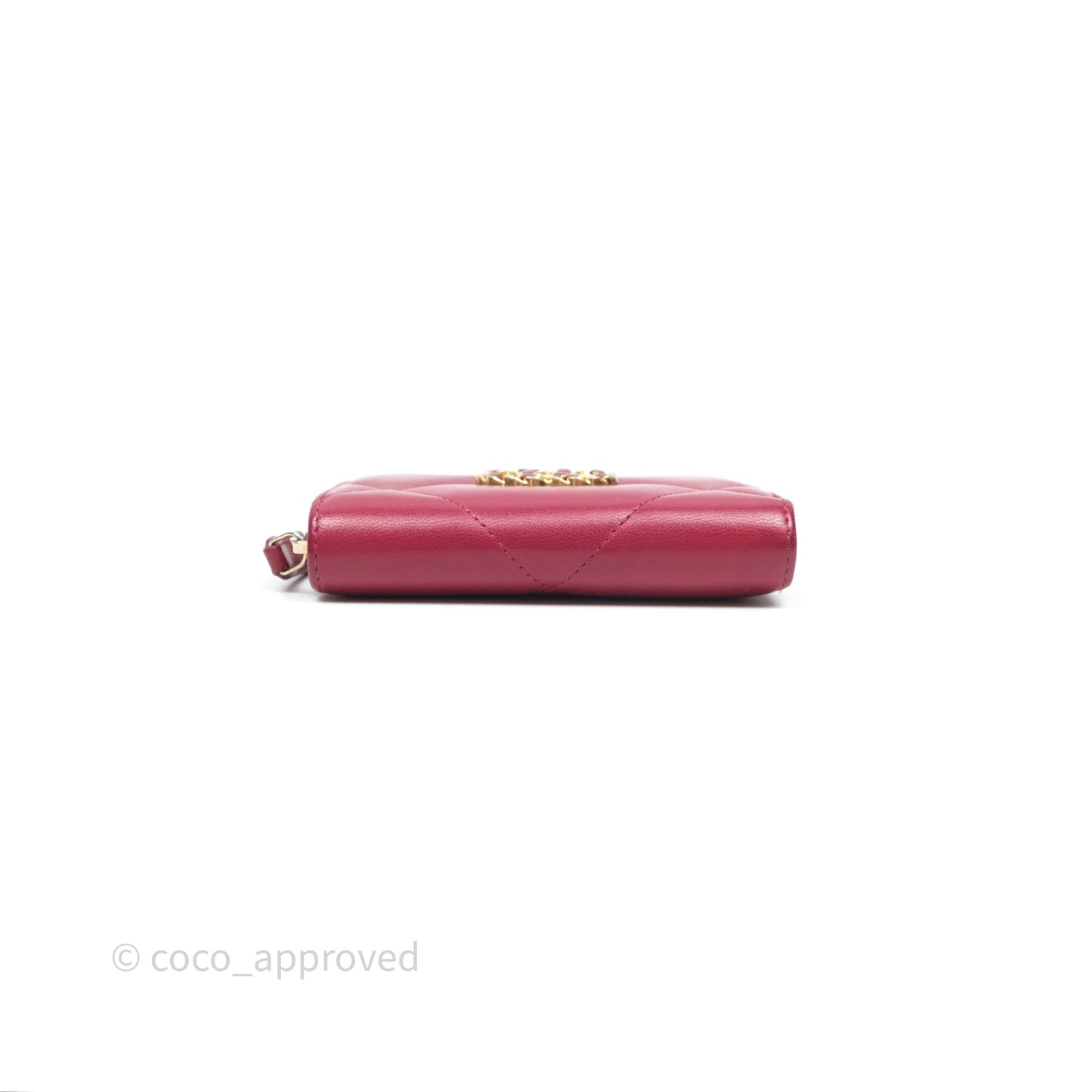 Chanel 19 Zip Card Holder Pink Lambskin Gold Hardware