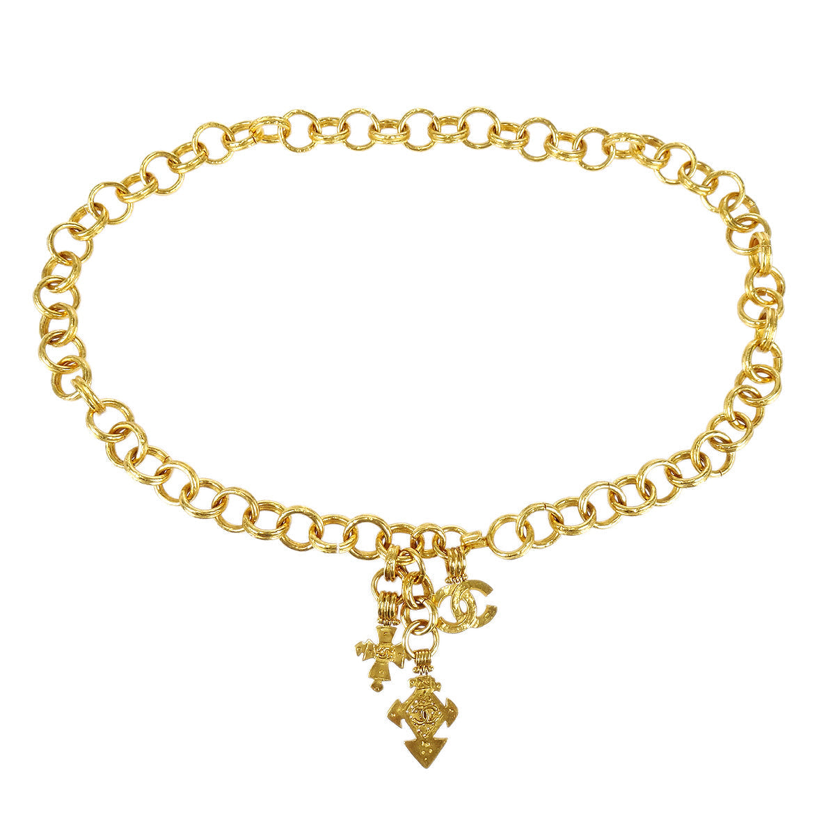 Luxury Chanel 1994 Spring Cross CC Charm Gold Chain Belt