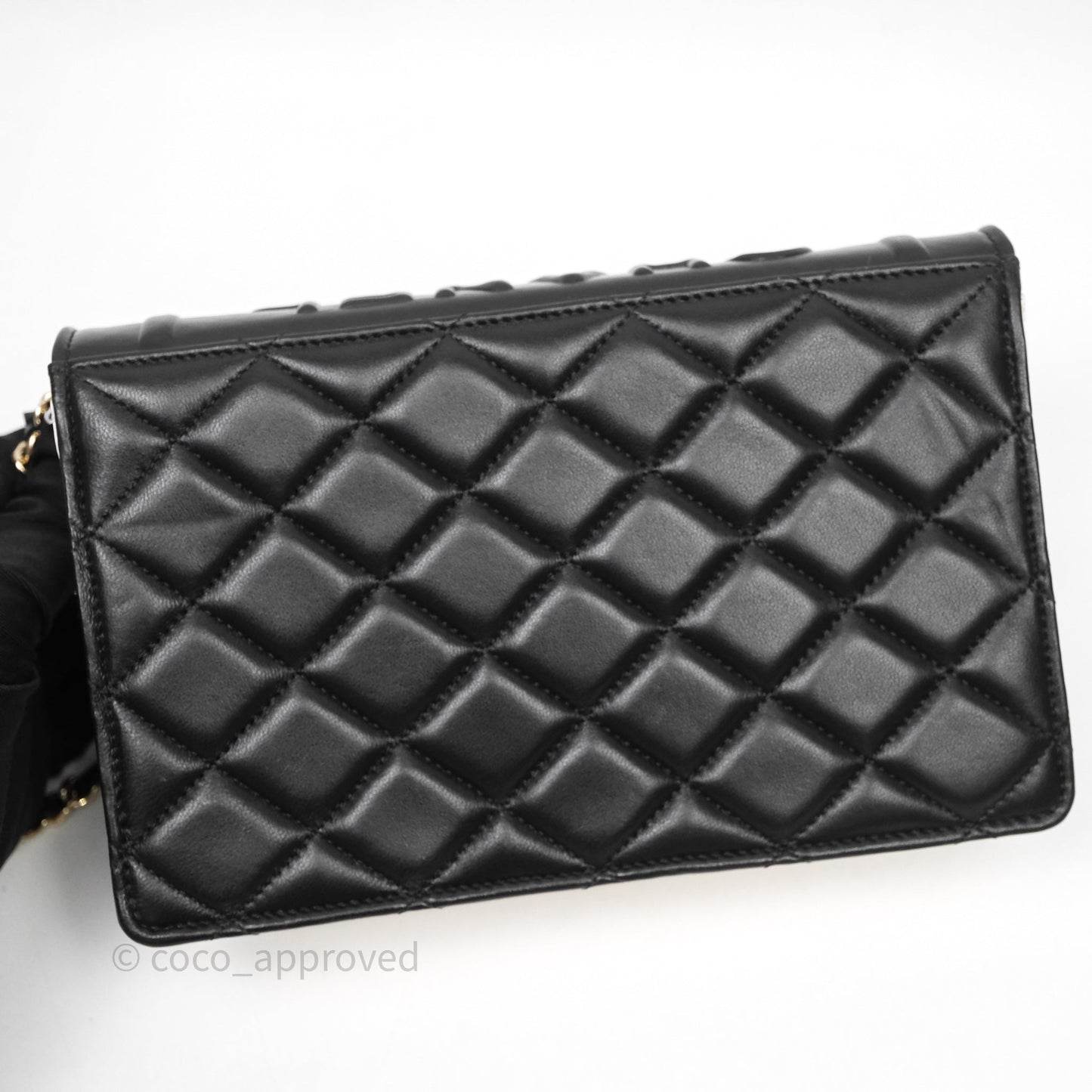 Chanel Quilted Book Wallet on Chain WOC Black Lambskin Gold Hardware