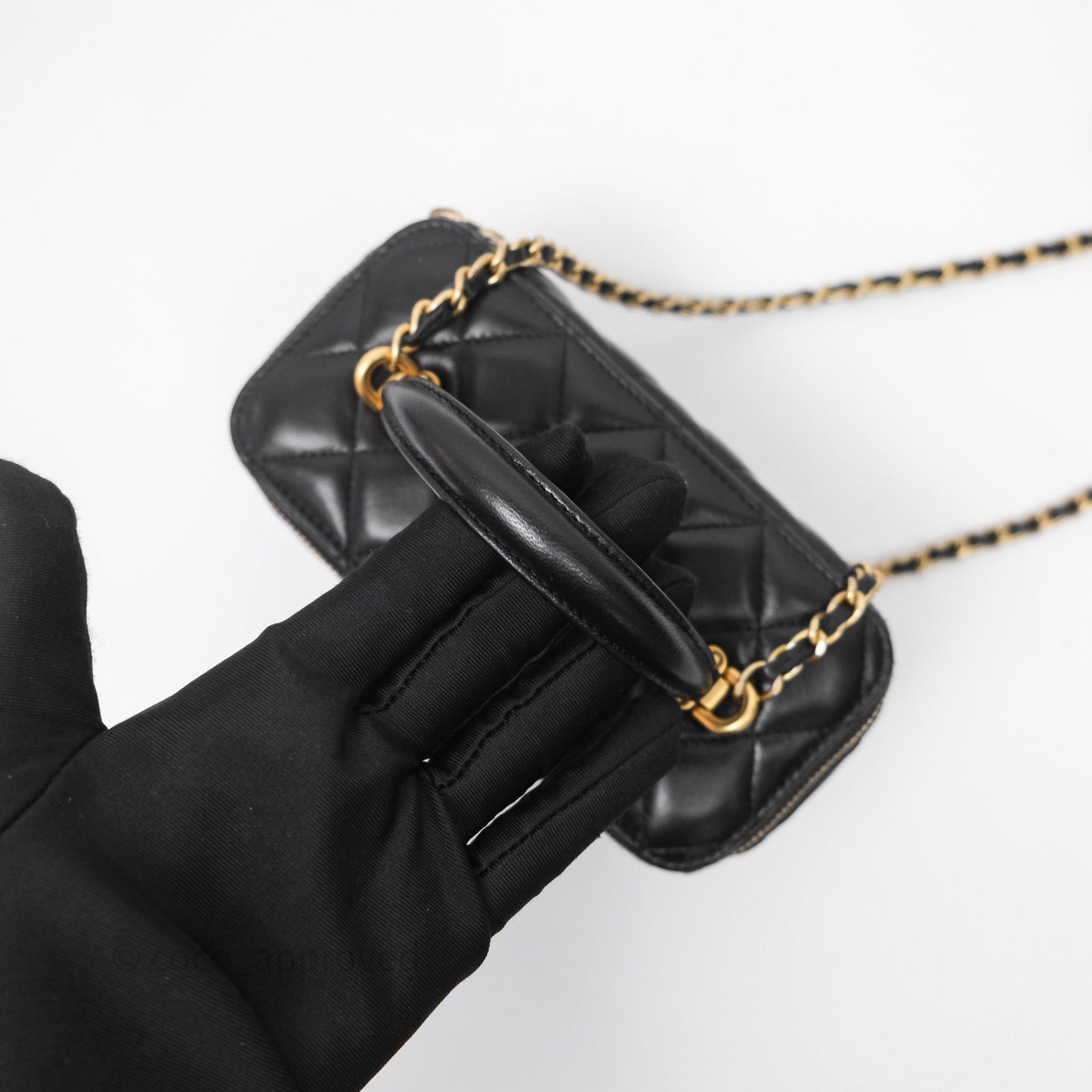 Chanel Top Handle Vanity Rectangular Black Lambskin Aged Gold Hardware