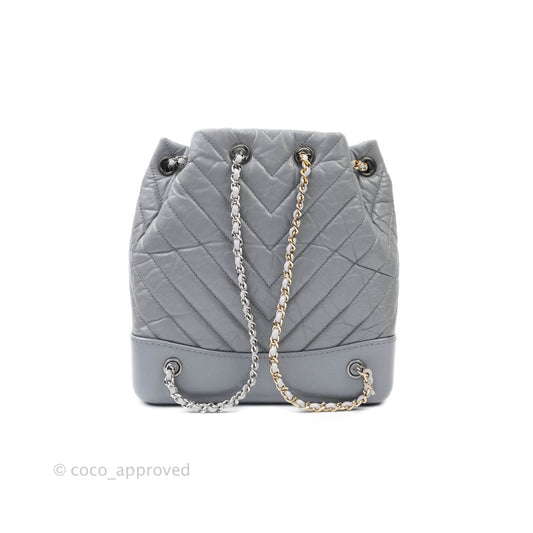 Chanel Small Chevron Gabrielle Backpack Aged Calfskin Grey