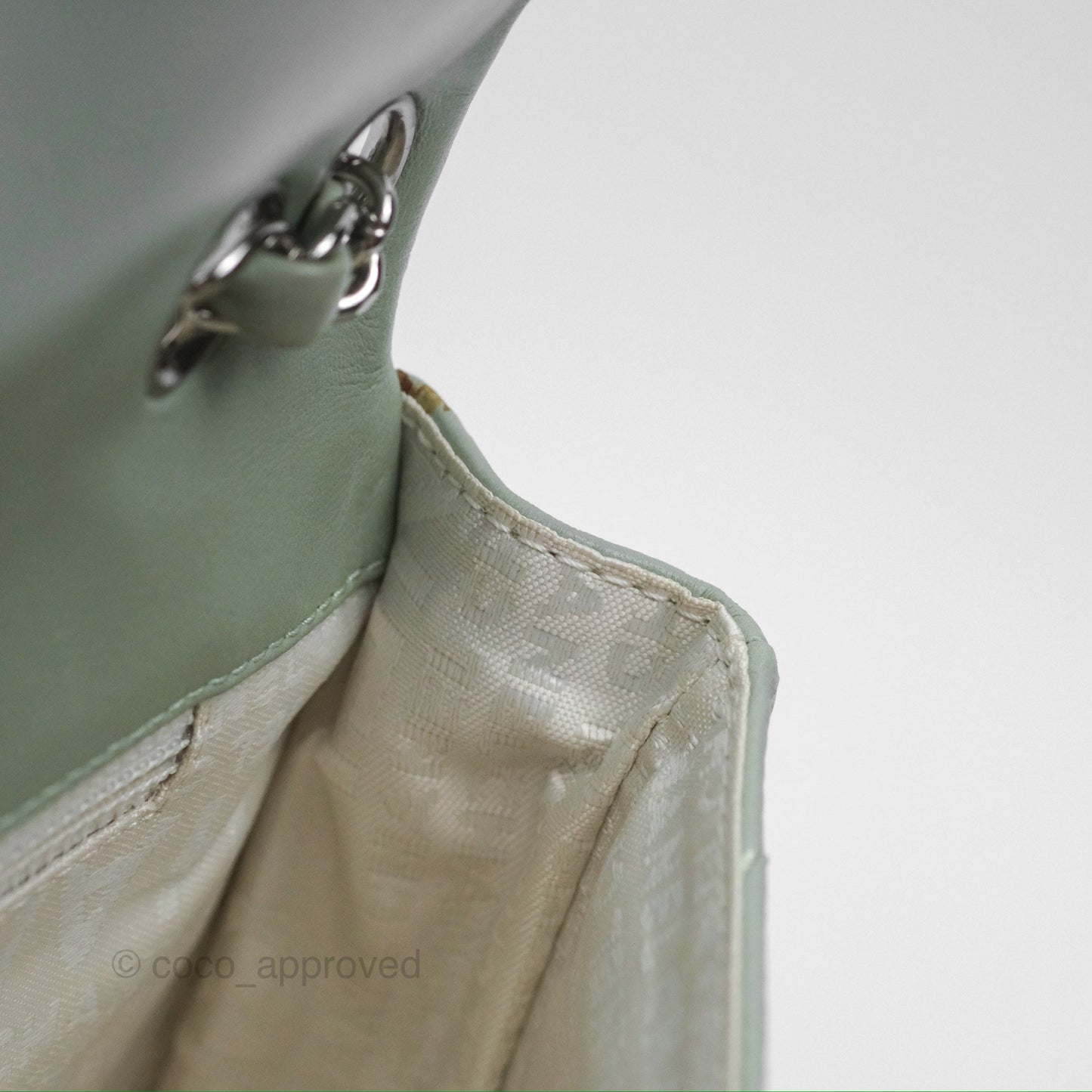Chanel CC East West Flap Bag Lambskin Mint Green Silver Hardware