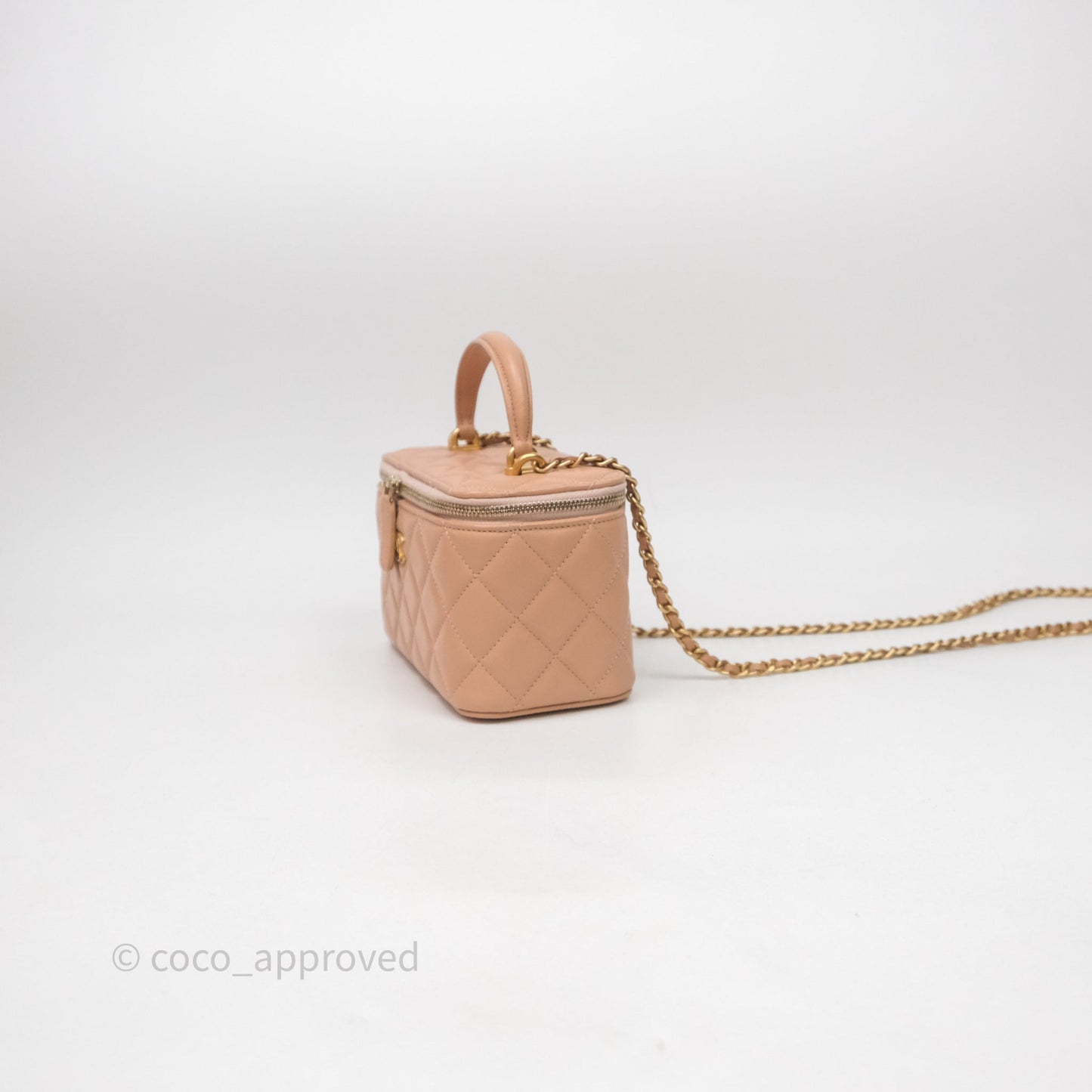 Chanel Vanity Rectangular Top Handle Beige Lambskin Aged Gold Hardware