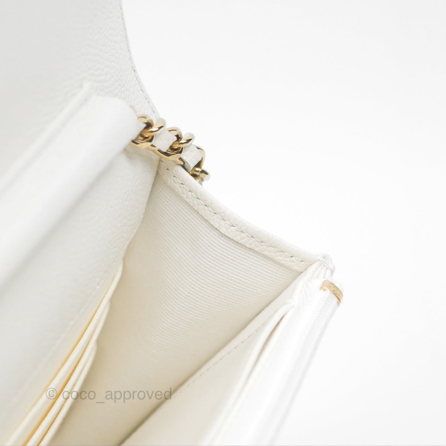 Chanel Classic Quilted Wallet On Chain WOC White Caviar Gold Hardware