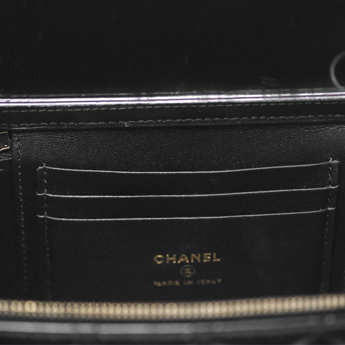 Chanel Vanity Rectangular Top Handle Black Shiny Lambskin Gold Hardware 24P