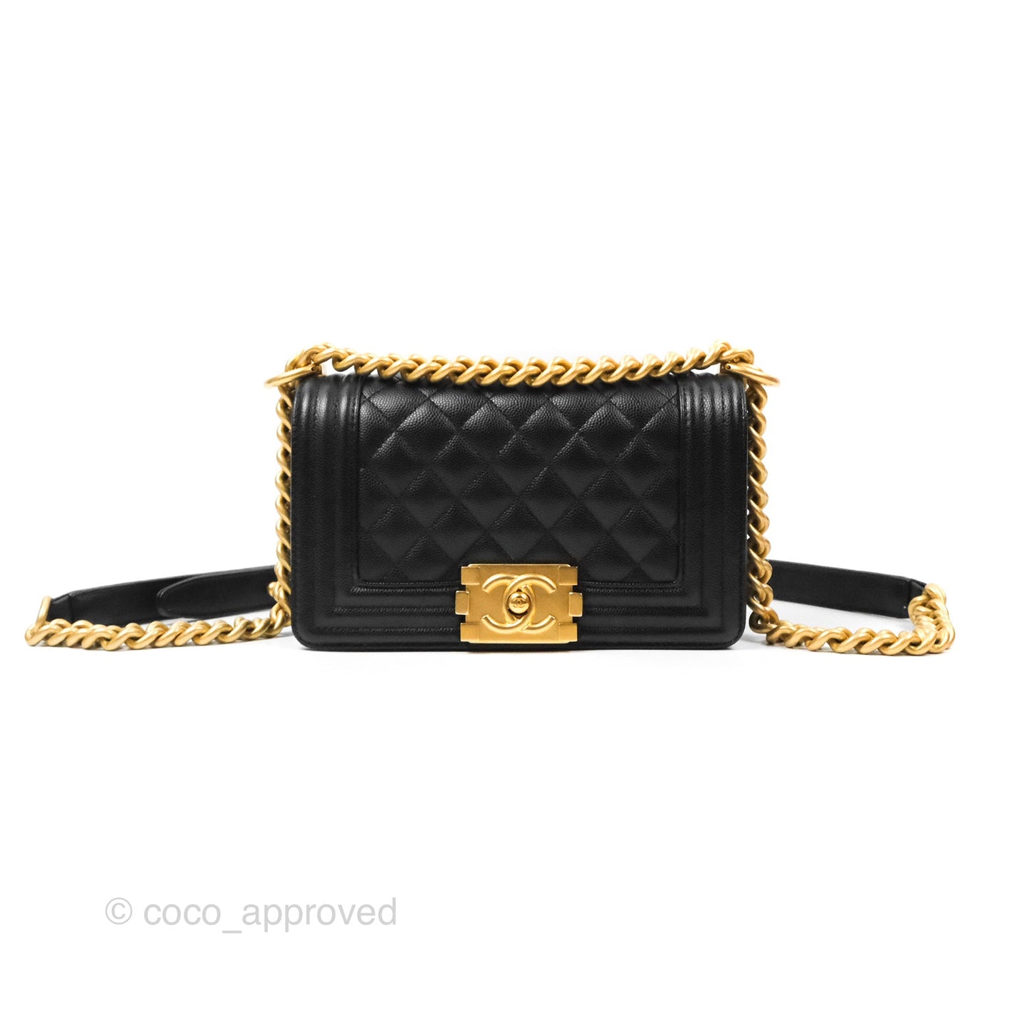 Chanel Small Quilted Boy Black Caviar Gold Hardware