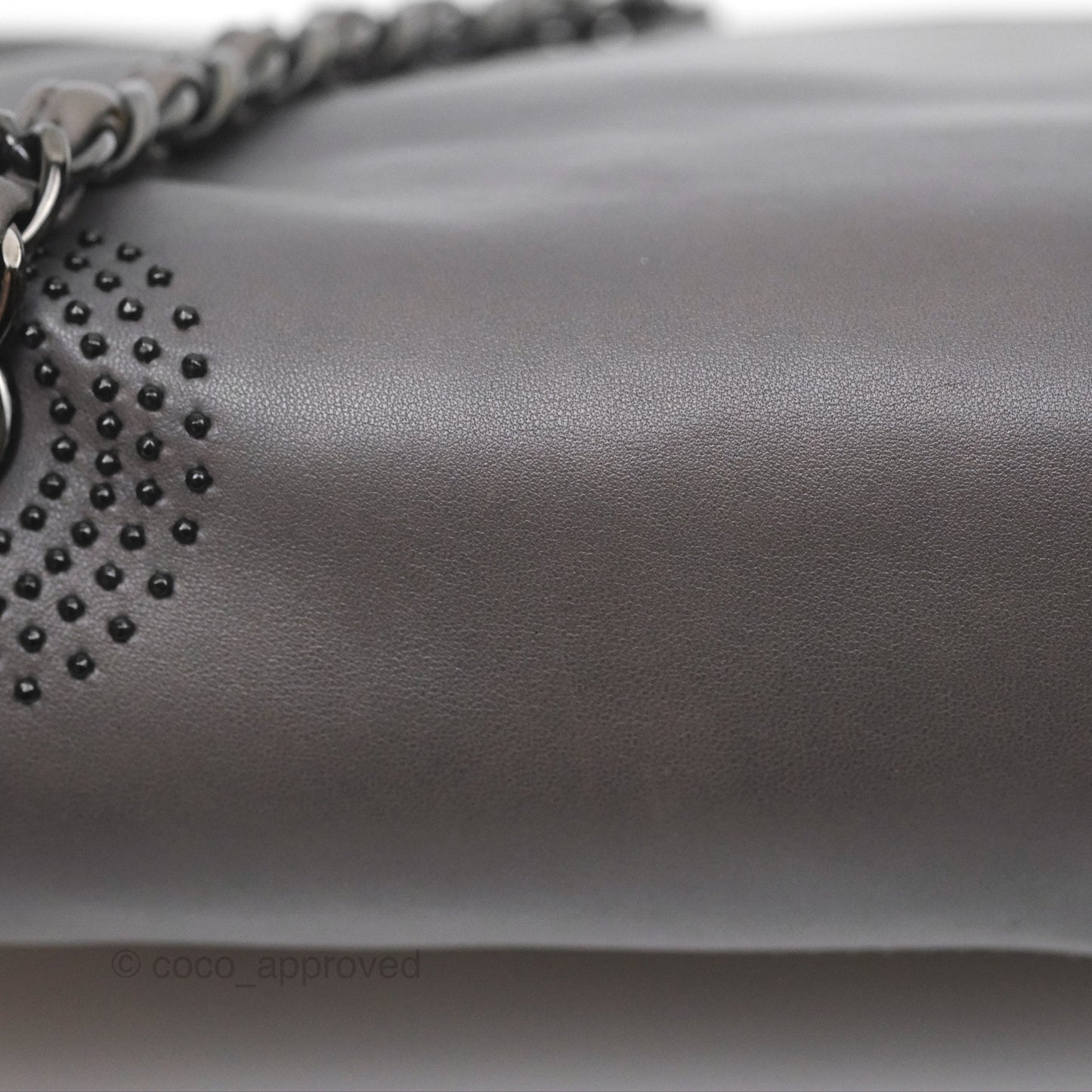 Chanel Studded CC East West Flap Shoulder Bag Lambskin Dark Grey