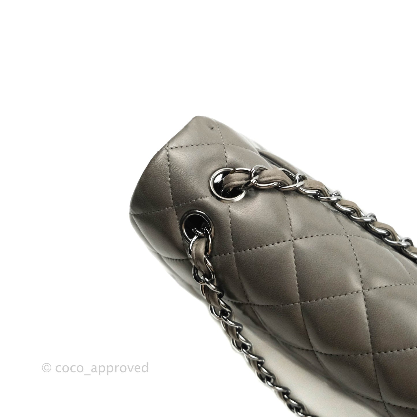 Chanel Classic Single Flap Maxi Grey Lambskin Gun Metal Hardware
