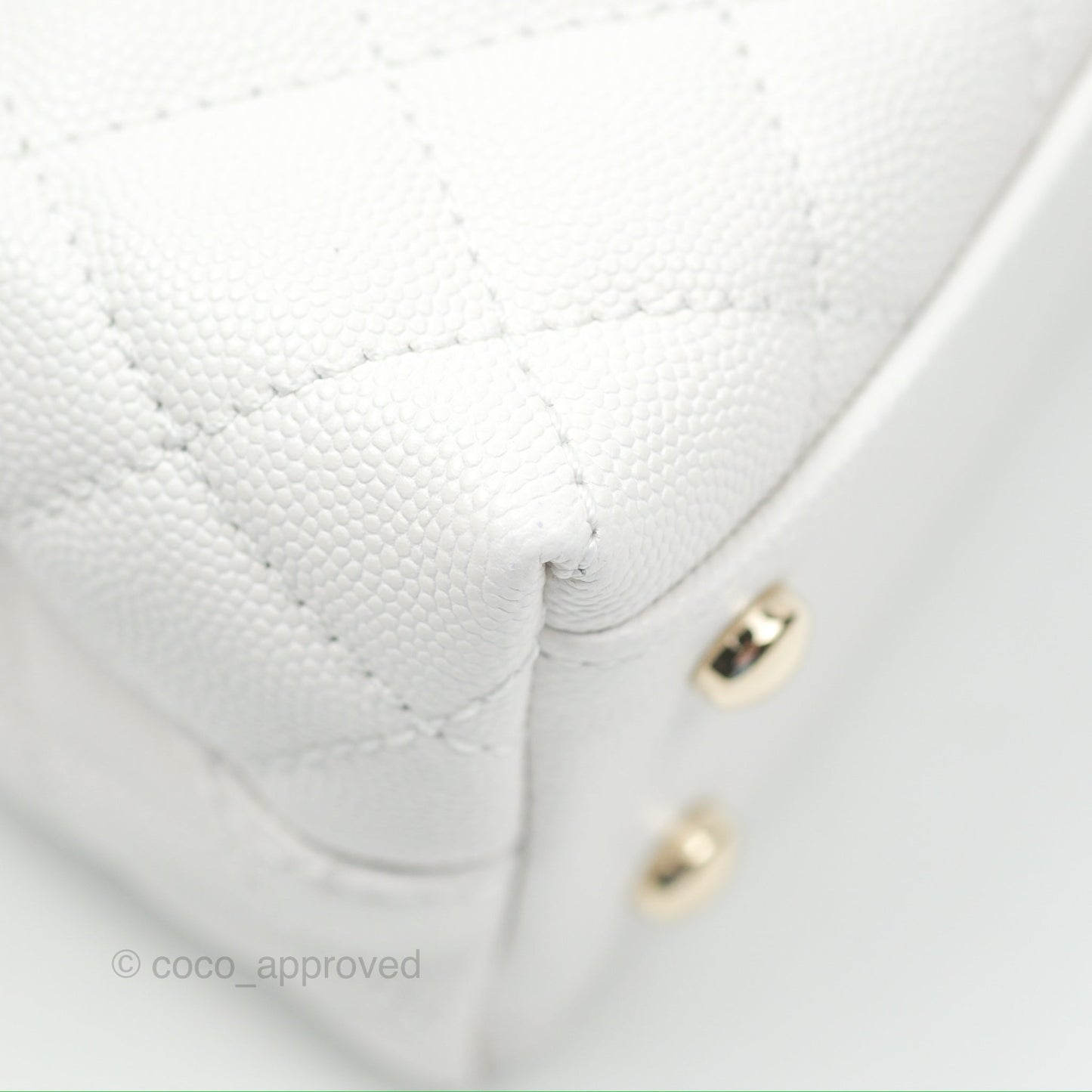 Chanel Small Quilted Coco Handle White Caviar Gold Hardware