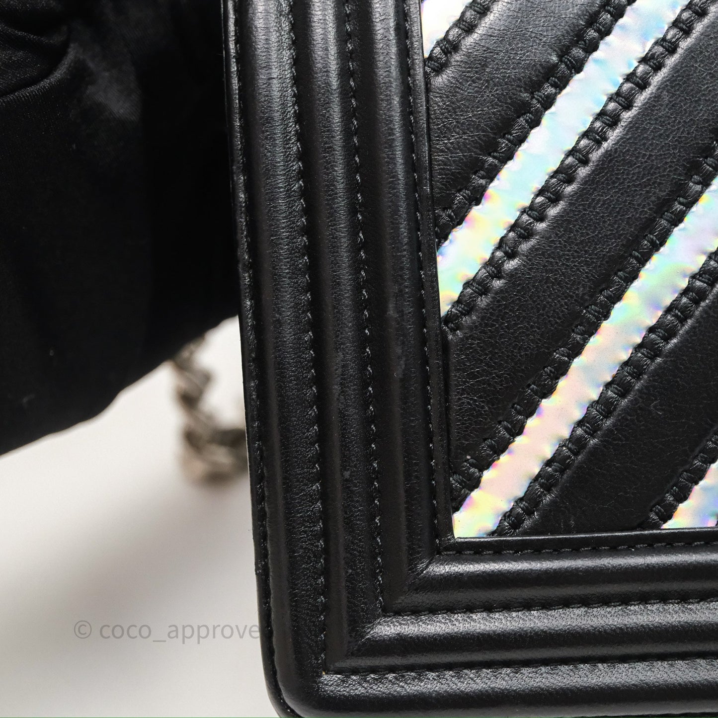 Chanel Medium Boy Chevron Iridescent PVC Lambskin Black Silver Hardware