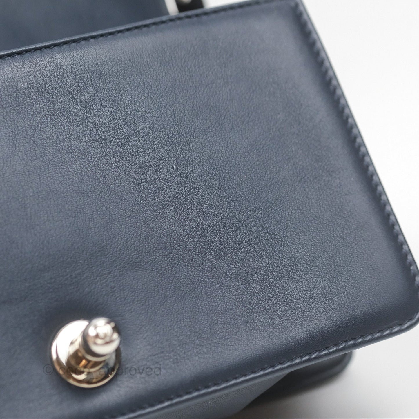 Chanel Small Chevron Boy Navy Calfskin Silver Hardware