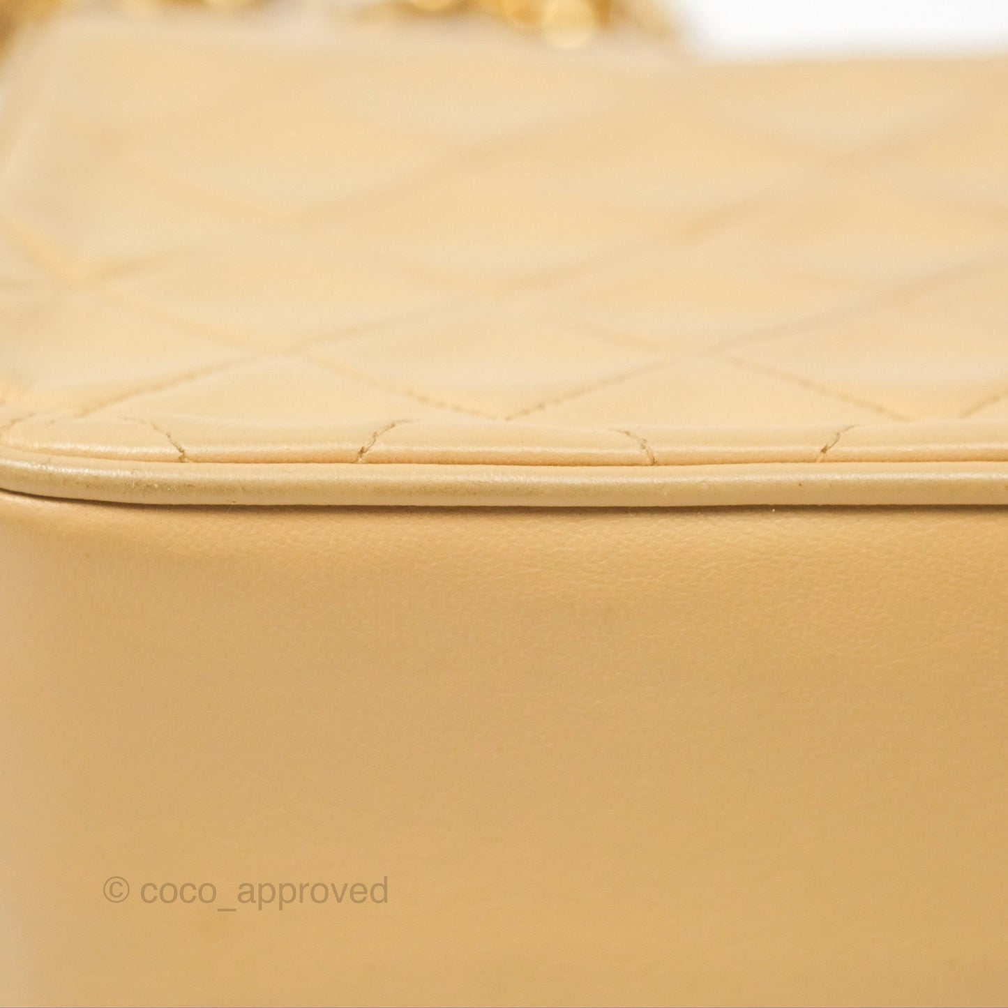 Chanel Vintage Round Flap Bag Quilted Beige Lambskin Gold Hardware