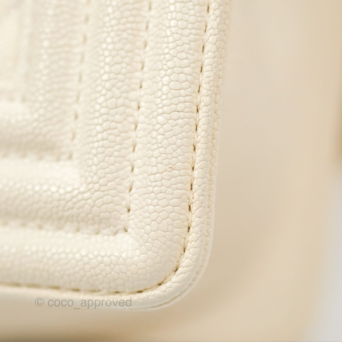 Chanel Medium Boy Quilted Ivory Caviar Aged Gold Hardware