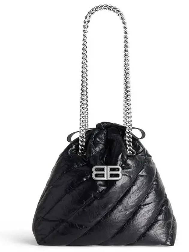 Luxury Balenciaga Crush Embellished Logo Quilted Leather Tote Bag Black