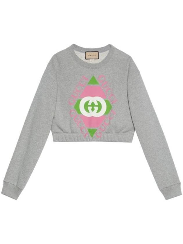 Luxury Gucci Trending 2025 Logo Cotton Jersey Crop Sweatshirt Grey