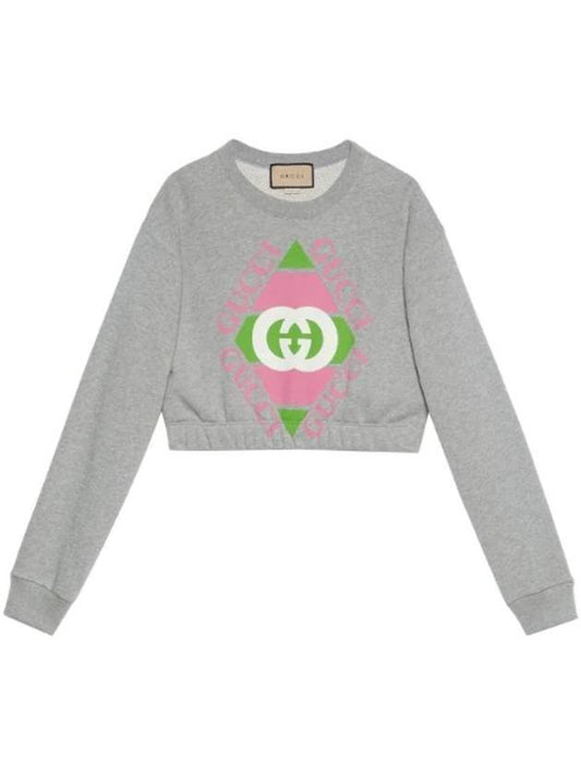 Luxury Gucci Trending 2025 Logo Cotton Jersey Crop Sweatshirt Grey