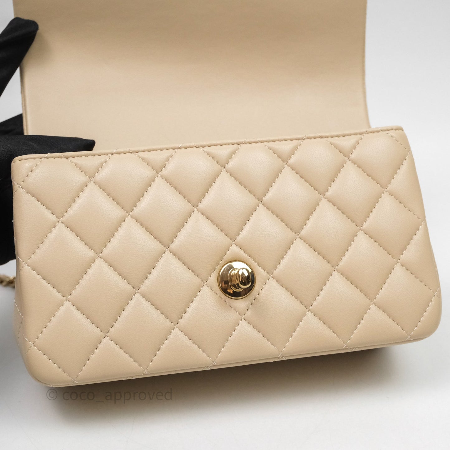 Chanel Top Handle Mini Rectangular Flap Beige Lambskin Shiny Gold Hardware
