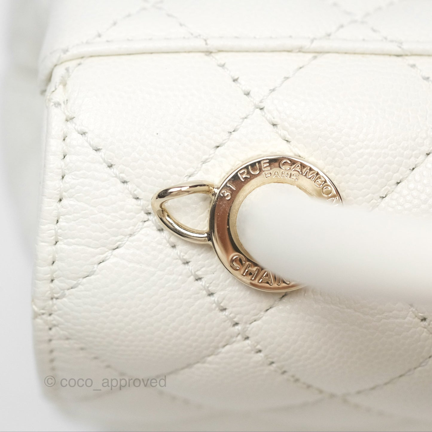 Chanel Mini Coco Handle White Caviar Gold Hardware