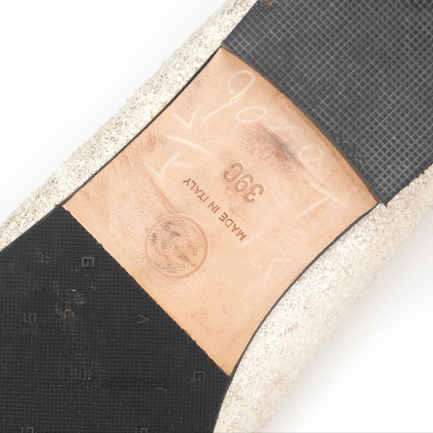 Chanel Ballerina Flats Glitter Ivory Black Size 39