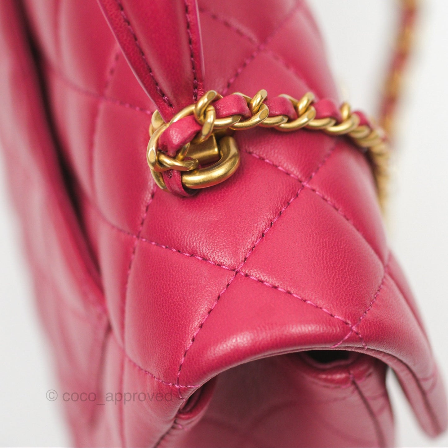 Chanel Top Handle Mini Rectangular Flap Bag Berry Red Lambskin Aged Gold Hardware