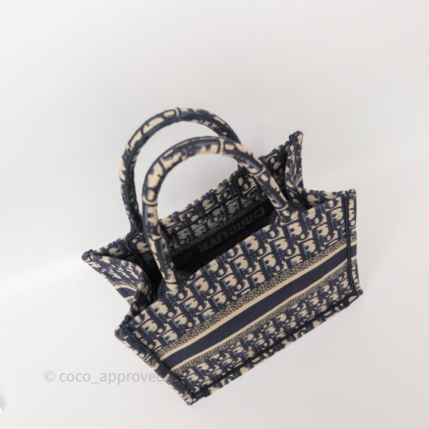 Dior New Small Book Tote Navy Dior Oblique Embroidery Canvas
