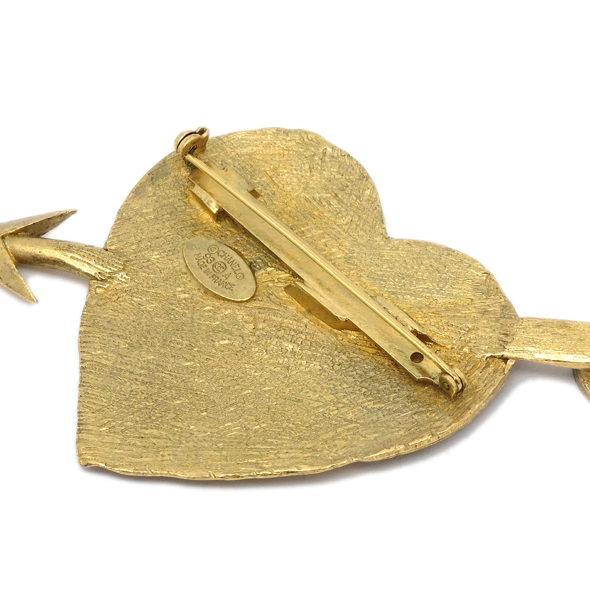 Luxury Chanel Bow And Arrow Heart Brooch Gold 93A