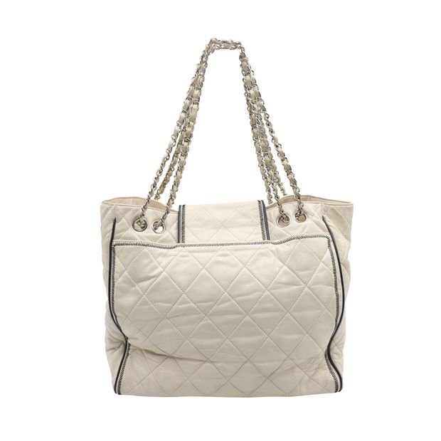 Luxury Chanel Cream Mademoiselle Lock East West Tote