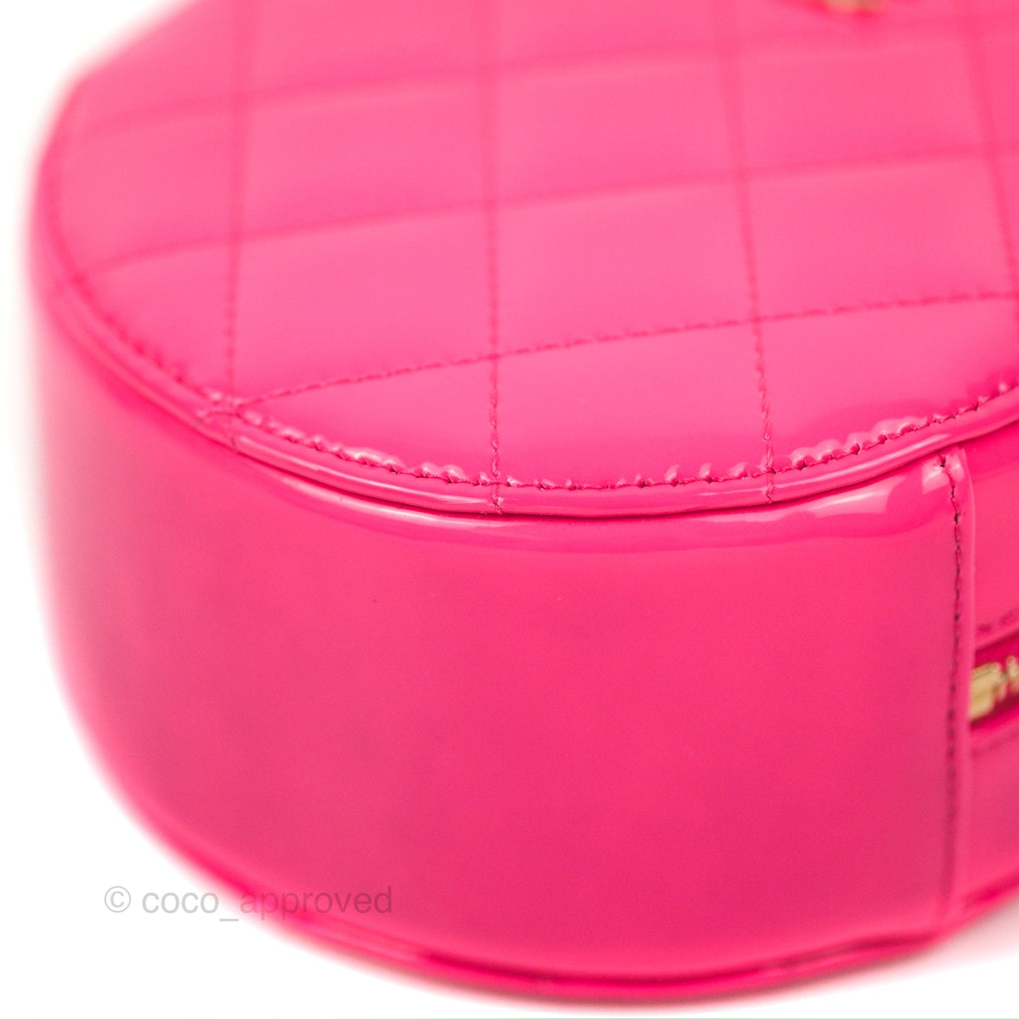 Chanel Classic Quilted Round Clutch Neon Pink Patent Gold Hardware