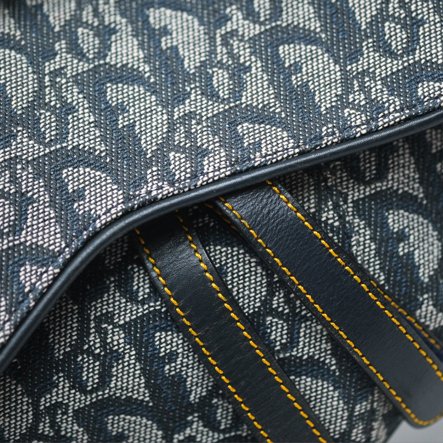 Christian Dior Vintage Saddle Bag Blue Oblique Jacquard Gold Hardware