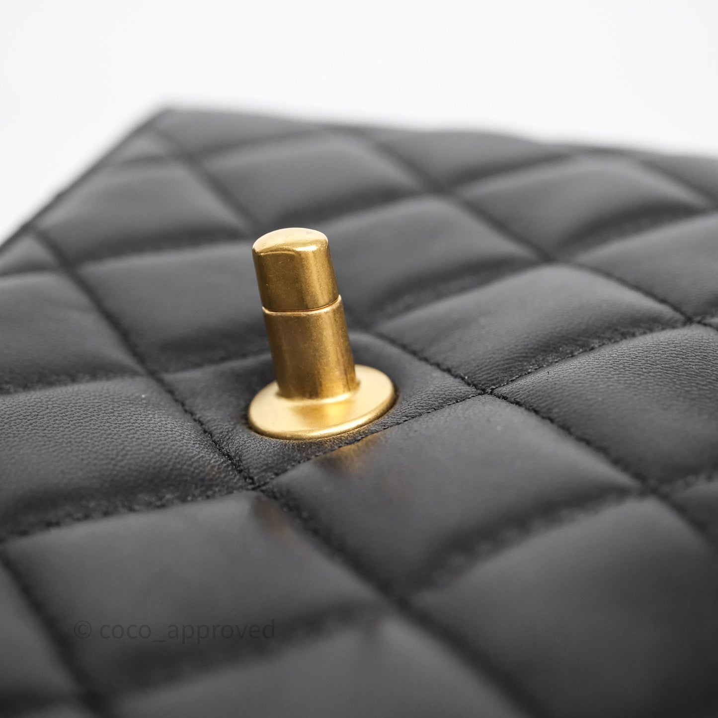Chanel Quilted Accordion Flap Bag with Button on Chain Black Lambskin Aged Gold Hardware 22A