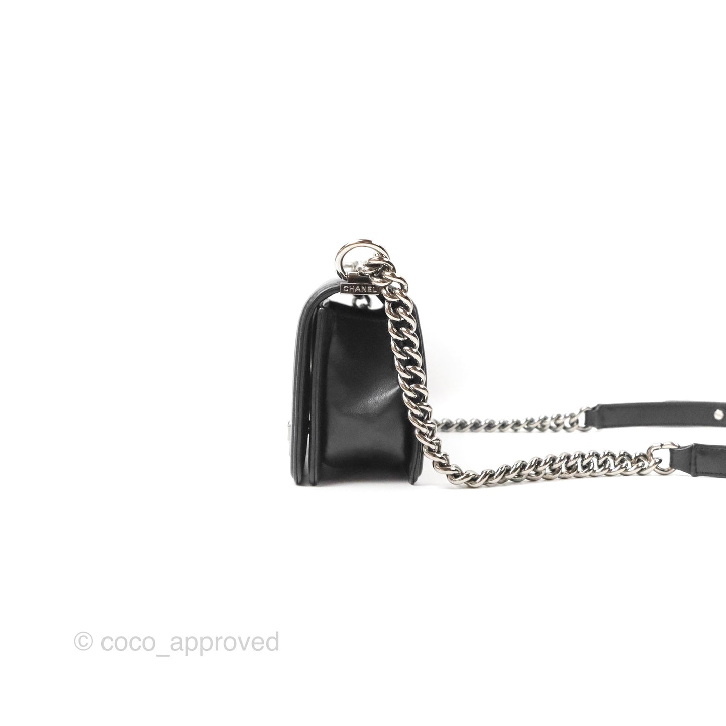 Chanel Small Chevron Boy Black Calfskin Silver Hardware