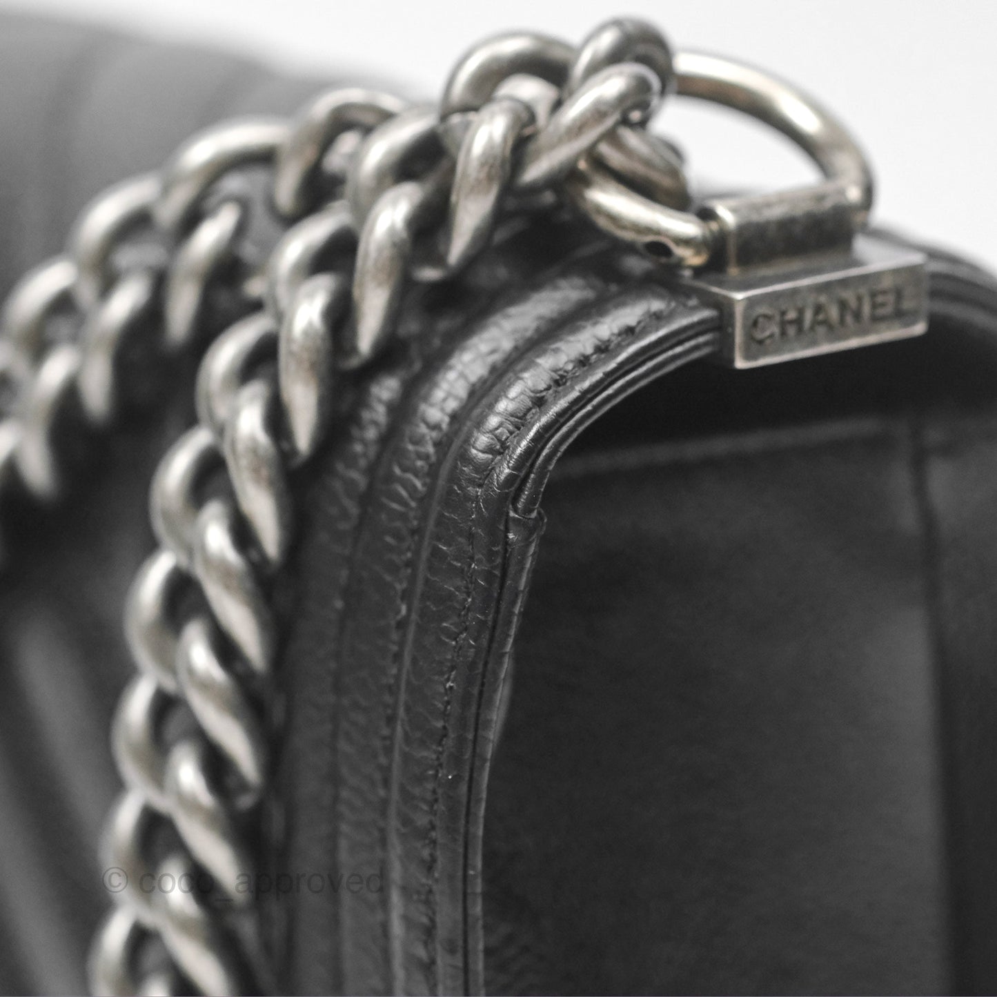 Chanel Medium Boy Chevron Black Caviar Ruthenium Hardware