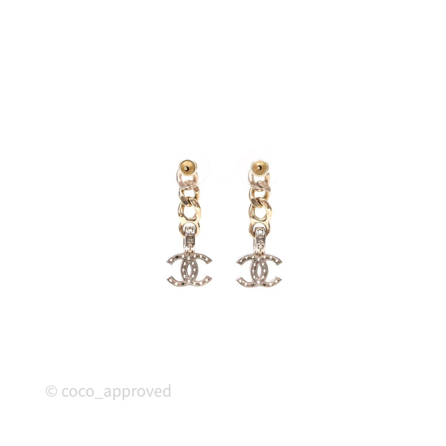 Chanel CC Crystal Drop Earrings Gold Tone 22S