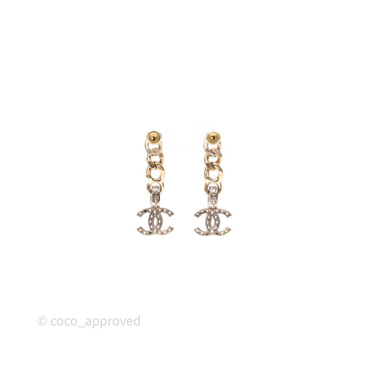 Chanel CC Crystal Drop Earrings Gold Tone 22S