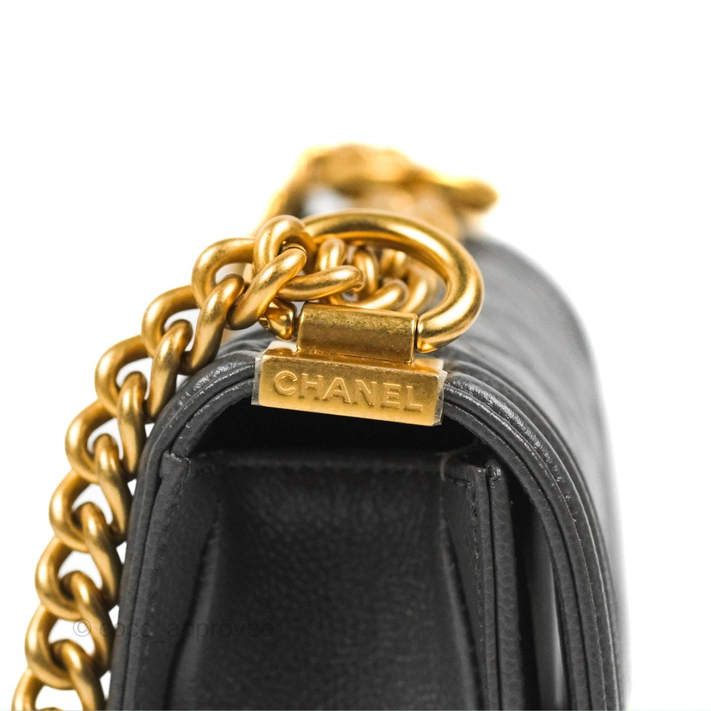Chanel Mini Boy Dark Grey Caviar Aged Gold Hardware