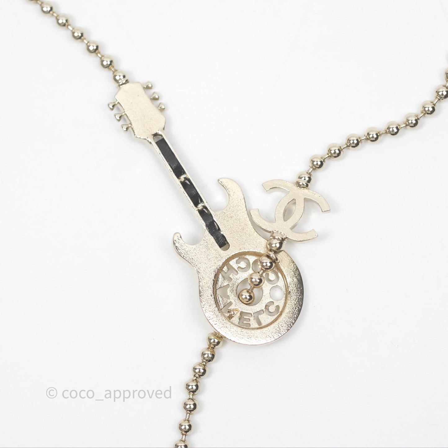 Chanel CC Guitar Drop Necklace Gold Tone 24A