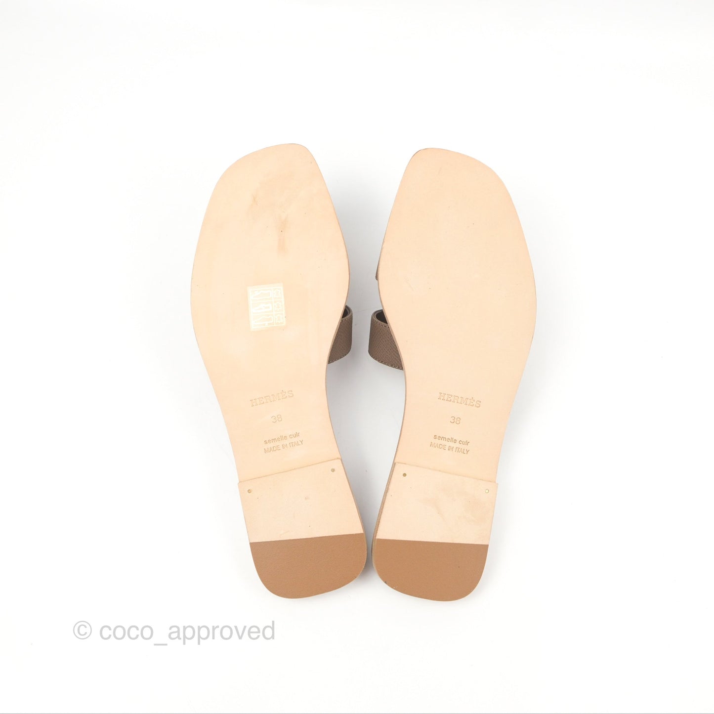 Hermès Oran Sandals Etoupe Epsom Size 38
