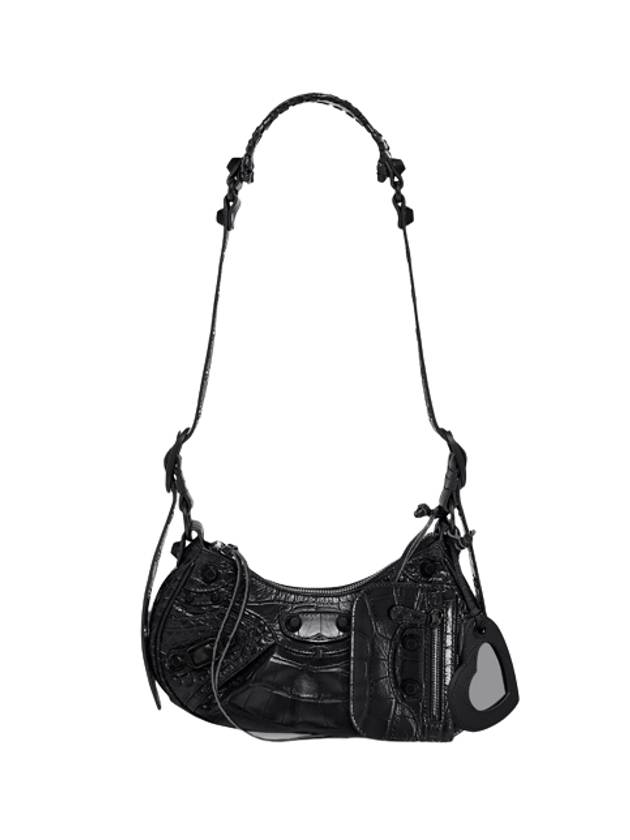 Luxury Balenciaga Le Cagole XS Crocodile Leather Shoulder Bag Matte Black
