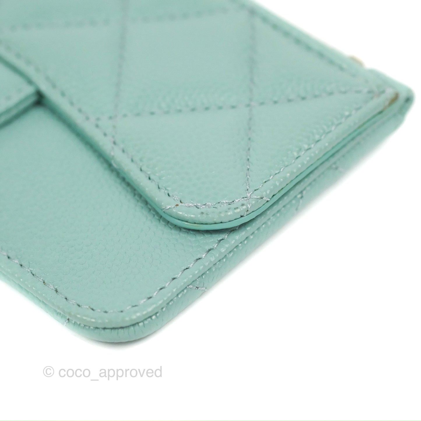Chanel Quilted Zip Flap Card Holder Tiffany Blue Caviar Gold Hardware