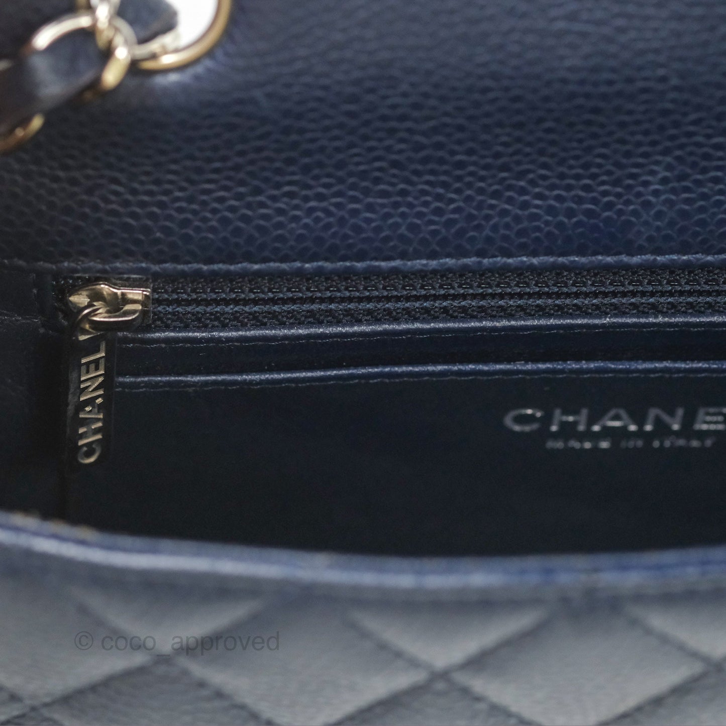 Chanel Quilted Mini Rectangular Flap Navy Caviar Silver Hardware