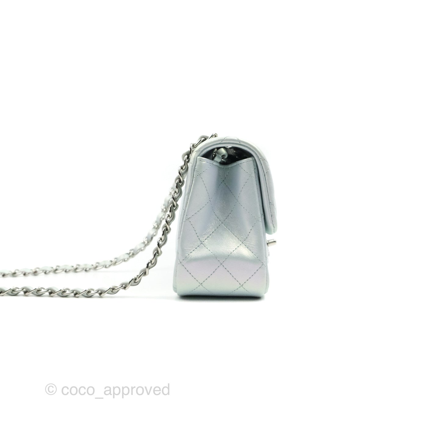 Chanel Mini Square Quilted Iridescent Icy Blue Silver Hardware