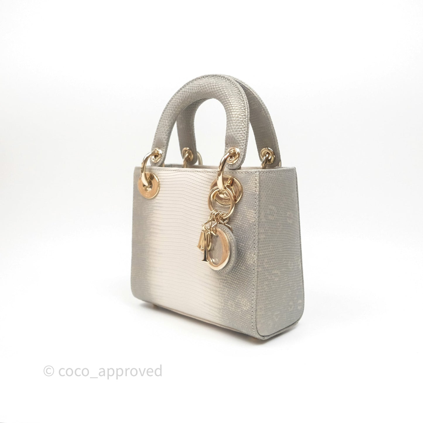 Dior Mini Lady Dior Ombre Grey White Lizard Gold Hardware